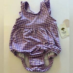 Tucker + Tate Baby Girl Swimsuit 9M Purple Bubble Stripe NWT UPF 50+